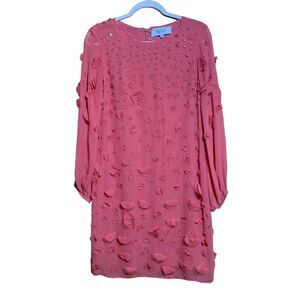 Badgely Mischka Dress Womens Medium Coral Silk Embellished Cocktail Fairy